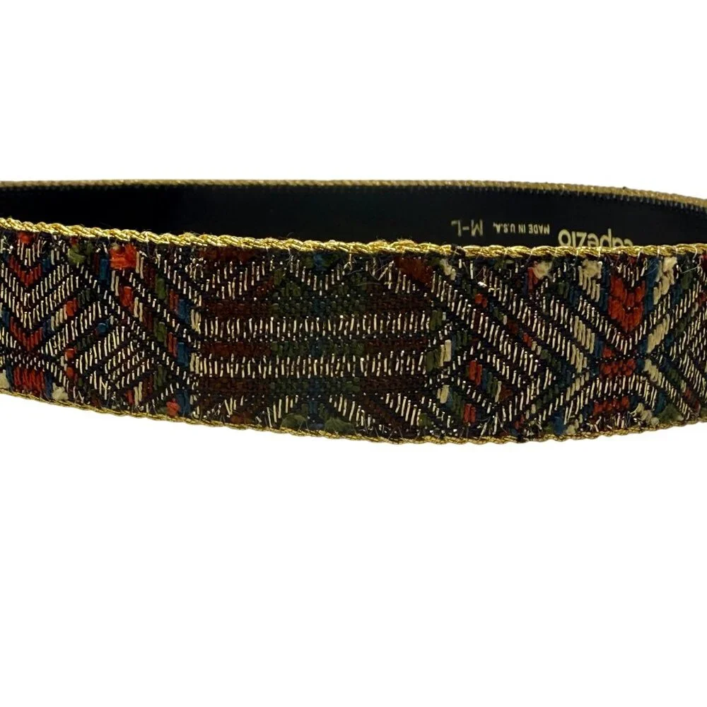 Capezio Womens Vtg Tapestry Belt Metallic Gold Geometric Patina Metal Buckle M/L
